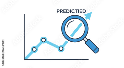 Analyzing business graph with magnifying glass showing predicted growth