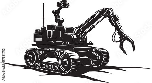 Industrial excavator, heavy machinery, construction equipment, vector illustration