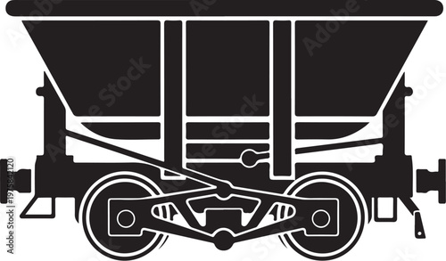Train, railroad car, coal wagon, industrial transport, black and white vector