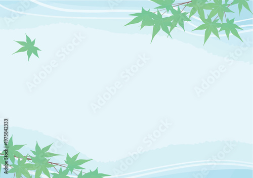 青紅葉の和風背景（A判）ベクター｜落ち着いた初夏のポスター・チラシデザイン素材