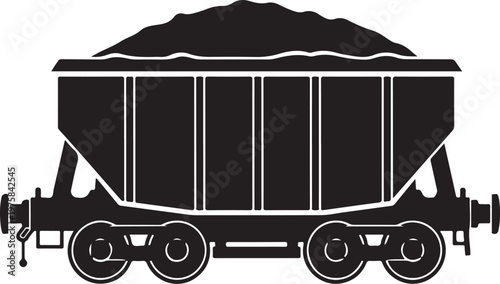 Black coal train wagon, industrial railcar, mining transportation, heavy industry vehicle