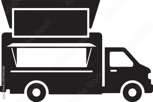 Food truck icon, black silhouette, vector graphic, restaurant symbol