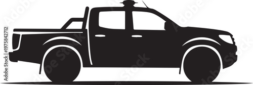 Black pickup truck, vehicle silhouette, car icon, transportation illustration