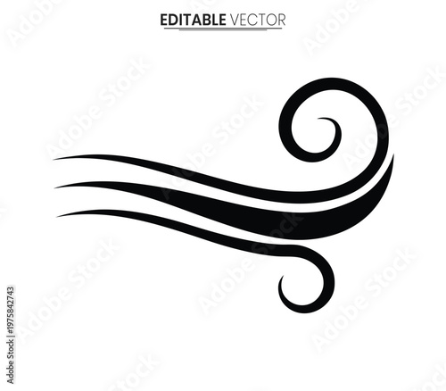 Dynamic swirl design element with flowing lines and a black shape silhouette