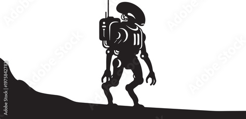 Robot, sci-fi, futuristic, silhouette, black, illustration, vector graphics