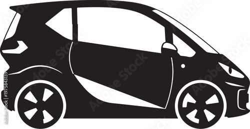 Black car, smart car, city car, vehicle icon, silhouette, vector graphic