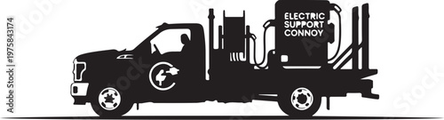 Black silhouette electric company truck, utility vehicle, service truck, industrial transport