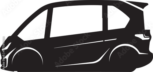 Black minivan silhouette, vehicle icon, car shape, transportation symbol