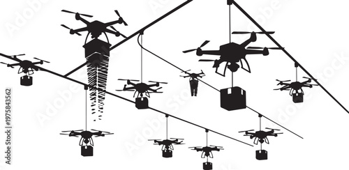 Drone icons, drone set, black drone illustrations, drone collection, vector drones