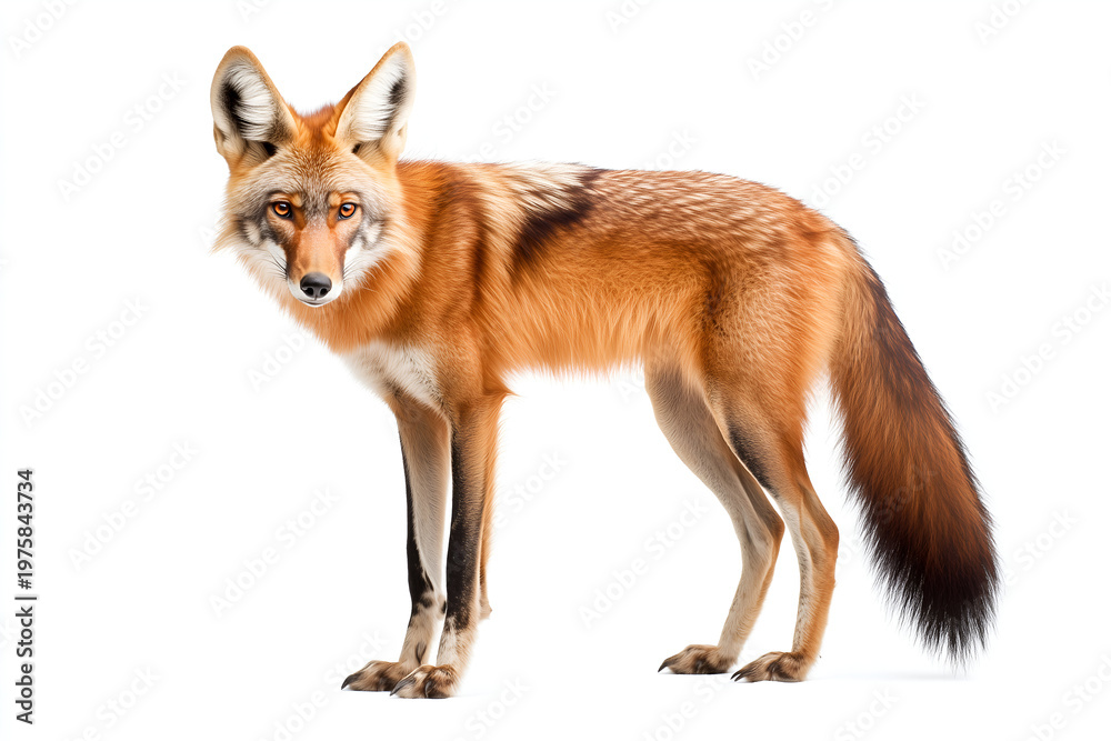 Fototapeta premium Red fox standing and looking forward isolated on a white background
