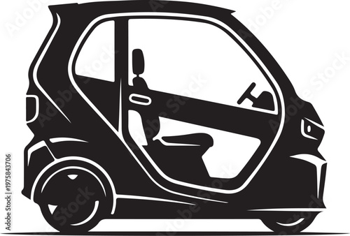 Black, electric, city car, vehicle silhouette, modern transportation, eco-friendly