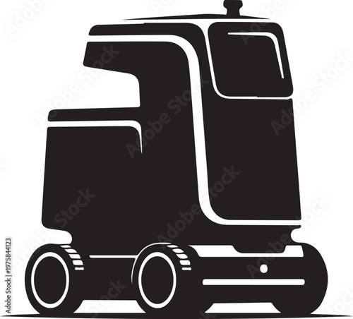 Black, industrial floor cleaner, janitorial vehicle, cleaning cart, silhouette icon