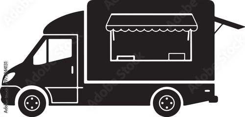 Food truck, black icon, vector illustration, white background, food cart
