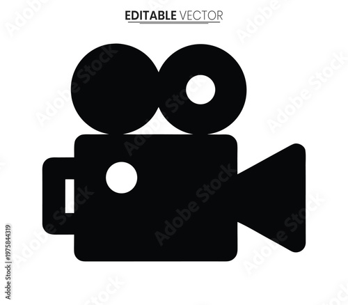 A black vector illustration of a vintage movie camera design simple silhouette