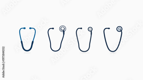 Four stylized stethoscopes of varying designs and colors, presented against a white background