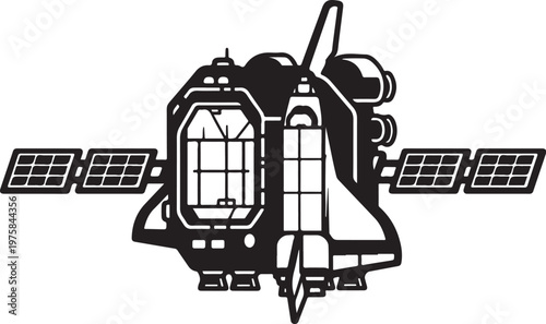 Space Shuttle, Spacecraft, Satellite, Black Vector Icon