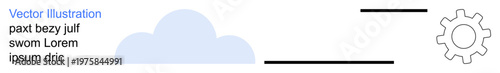 Cloud computing, data synchronization, system integration, process automation, cloud storage, digital solutions. A cloud next to a gear symbol. Cloud computing and data synchronization concept