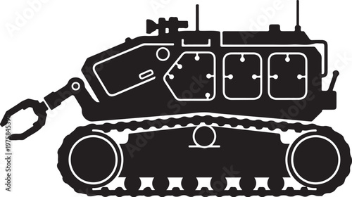 Black silhouette military tank, armored vehicle, combat machine, warfare icon