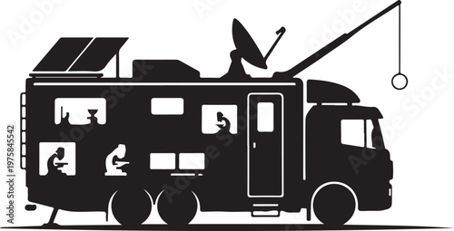 Black silhouette RV, motorhome, camper van, recreational vehicle