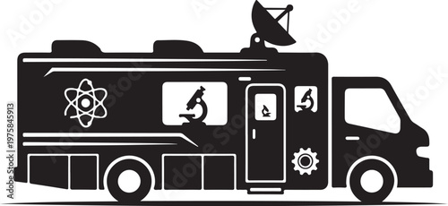 Black RV, motorhome, camper van, recreational vehicle, vector icon
