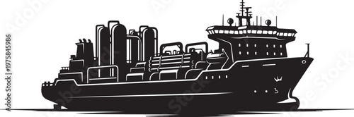 Cargo ship, industrial vessel, freight boat, silhouette icon