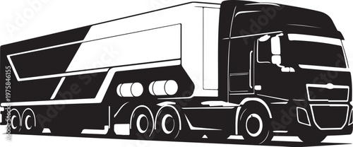 Semi Truck, Truck Vector, Black and White Illustration, Transportation Icon
