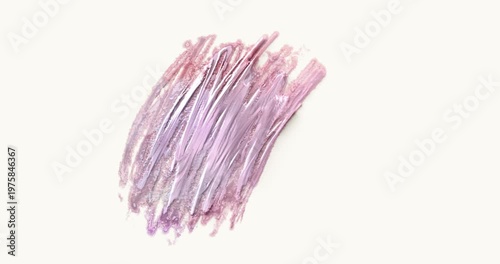 Animated rose gold and lavender metallic paint stroke on white background, 3D textured liquid lilac chrome smear, luxury aesthetic motion design element