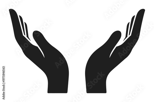 Vector illustration of cupped hands forming a protective gesture, symbolizing care, safety, and support in minimal flat design 
