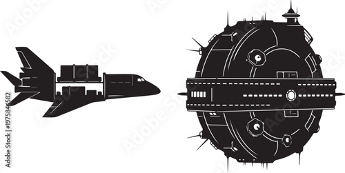 Airplane, airport runway, vector icons, black silhouette, transportation symbols