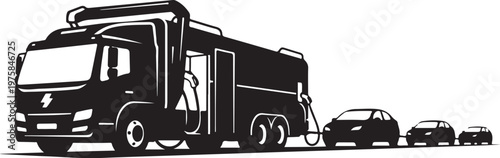 Tow truck, car towing, vehicle transport, roadside assistance, black and white illustration