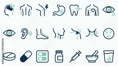 Medical Symptoms and Pharmacy Icon Set for Health Apps