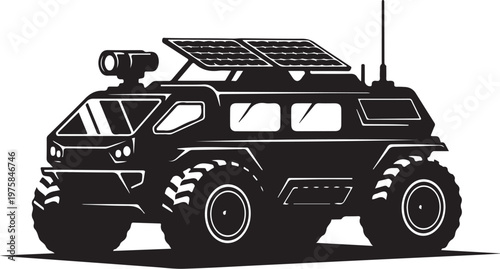 Solar powered off-road vehicle, futuristic SUV, eco-friendly car, alternative energy transport