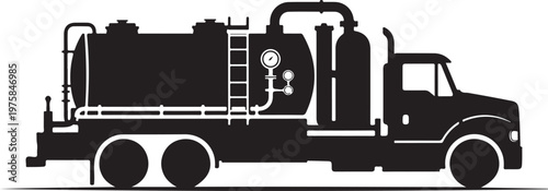 Black silhouette truck, industrial vehicle, tanker truck, heavy equipment