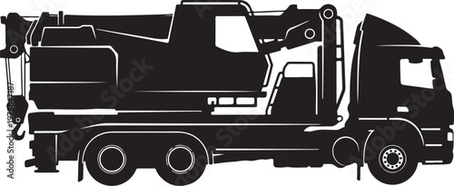 Black, heavy duty, tow truck, vehicle silhouette, industrial transport, flatbed, recovery truck