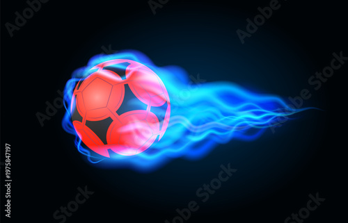 Fiery flying soccer ball, vector illustration. Designed for football posters, postcards, your business, sports, and a sports website.