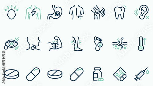 Comprehensive Medical Symptoms and Treatment Icon Collection
