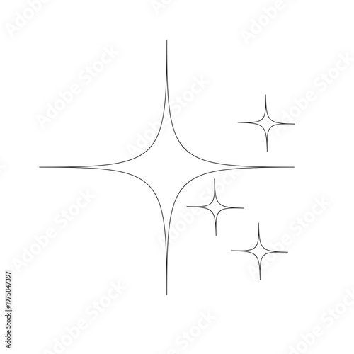 Принти на полотні Four Pointed Star Outline Sparkle Set Minimal Line Vector Isolated