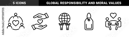 Minimalist human values and ethics line icons set