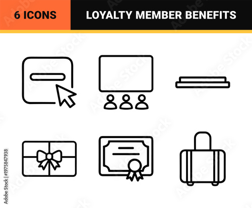 Minimalist premium membership and loyalty reward outline icon set