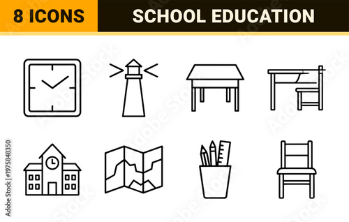 Minimalist education and school outline icon set for web and apps