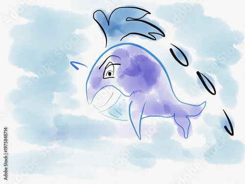 Un dessin d'une baleine sautant hors de l'eau.