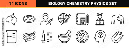 Science and medical research minimalist outline icons
