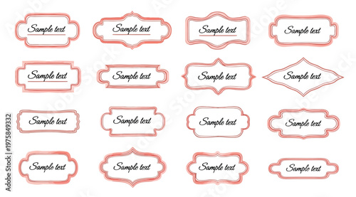 Set of decorative pink watercolor style text frames and labels