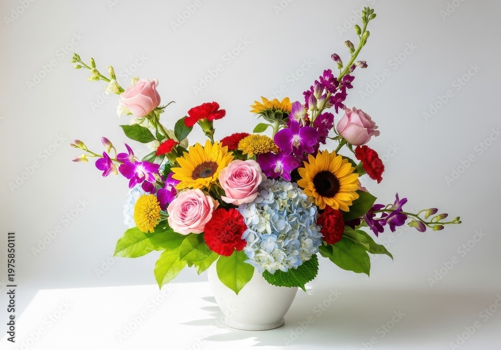 Fototapeta premium a bouquet of flowers in a white vase on a table