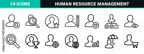 User profile and human resources thin line icon set