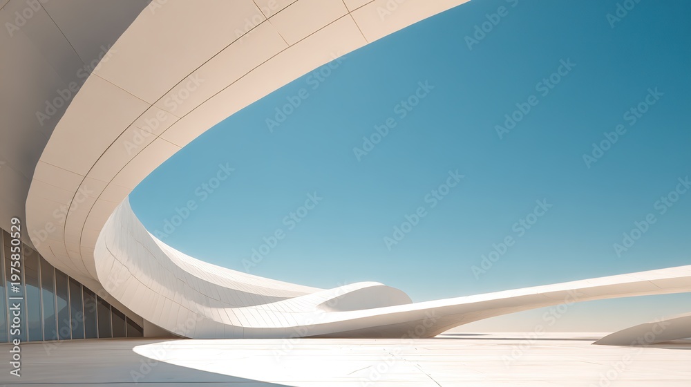 Fototapeta premium Futuristic Roof Architecture Design Showcase Modern Exhibition Space Clean Lines and Minimalism Open Air Environment Aerial View of Architecture Innovative Concepts for Sustainable Living