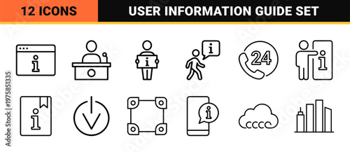 Minimalist information and help desk icon set for customer support services.