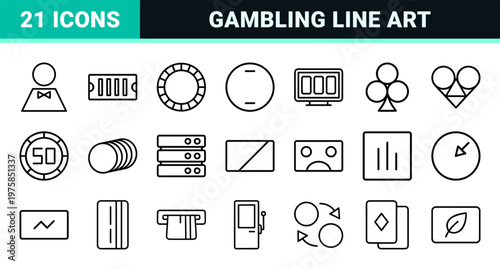 Casino and gambling minimalist outline icons