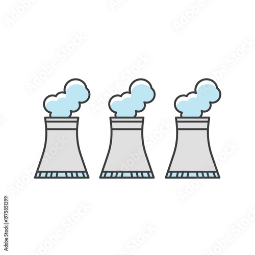 Three Industrial Cooling Towers Emitting Steam.