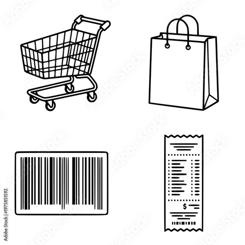 Self checkout barcode scanning outline set for retail scan and go payment interface